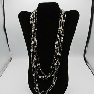 Classic Glass Black And White Seed Bead Infinity Necklace 28 in Set of 3 Layer